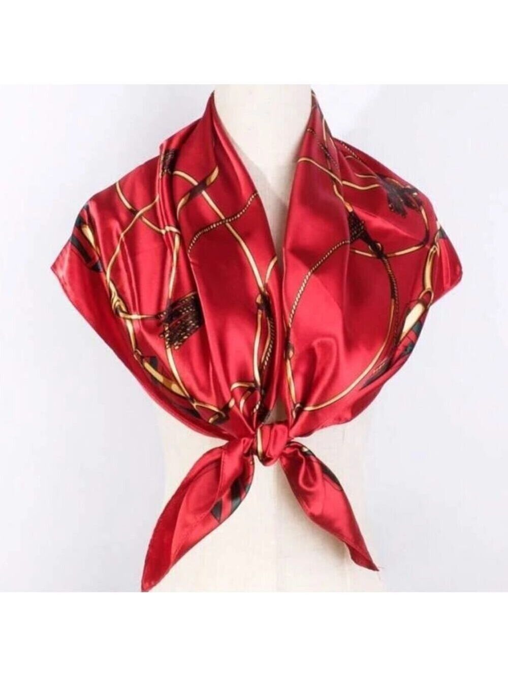 Chain Scarf Vintage Style Horse Satin Head Red Scarf Bandana